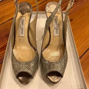 Jimmy Choo champagne glitter slingback